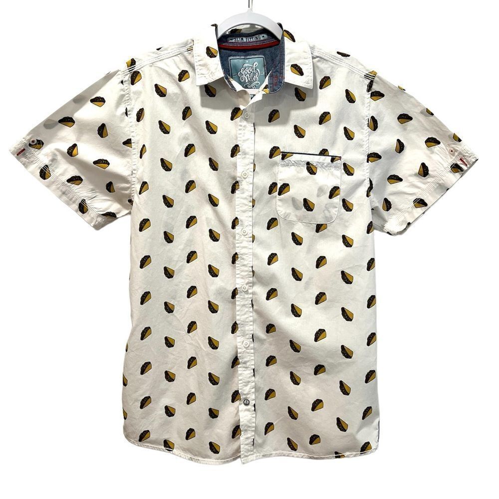GOOD VIBES Taco Print Button Down Slim Fit Size Large